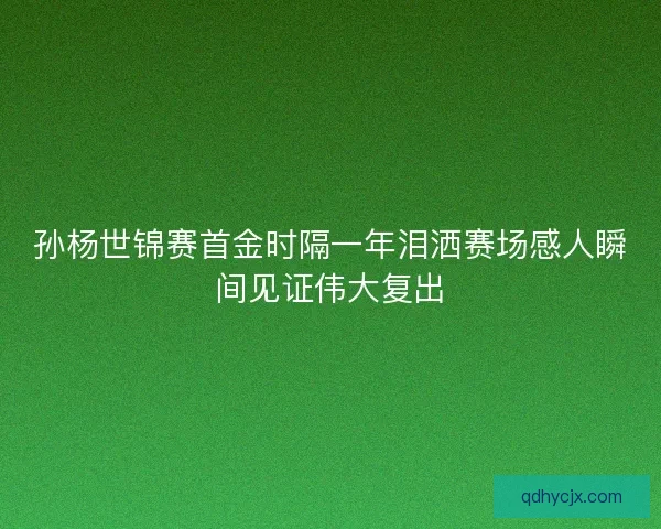 孙杨世锦赛首金时隔一年泪洒赛场感人瞬间见证伟大复出